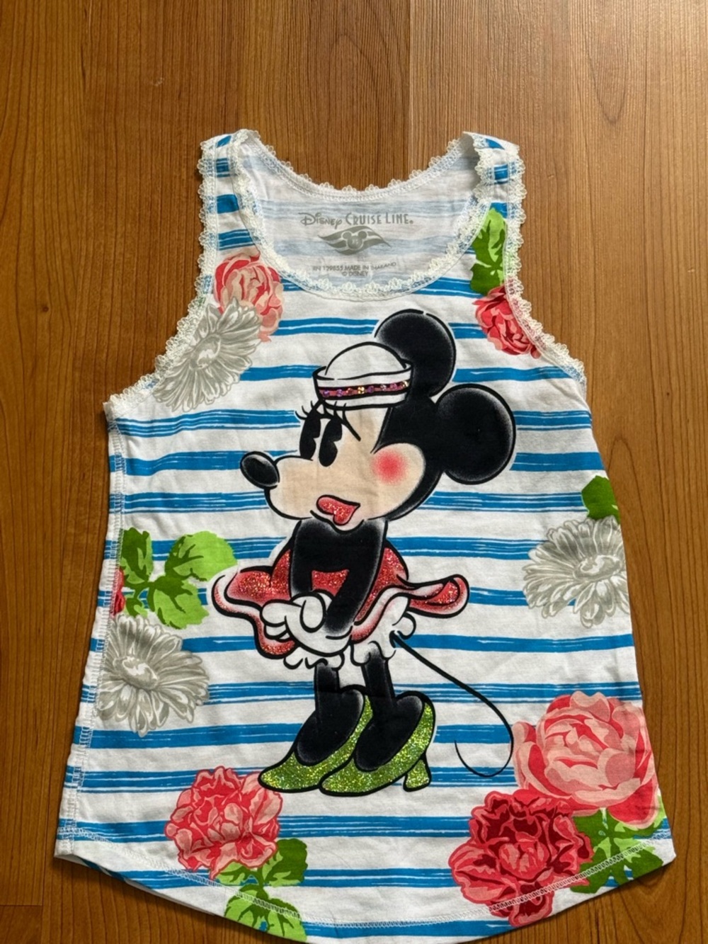Disney Cruise Line Minnie Mouse Floral Stripe Tank Top Girls Small